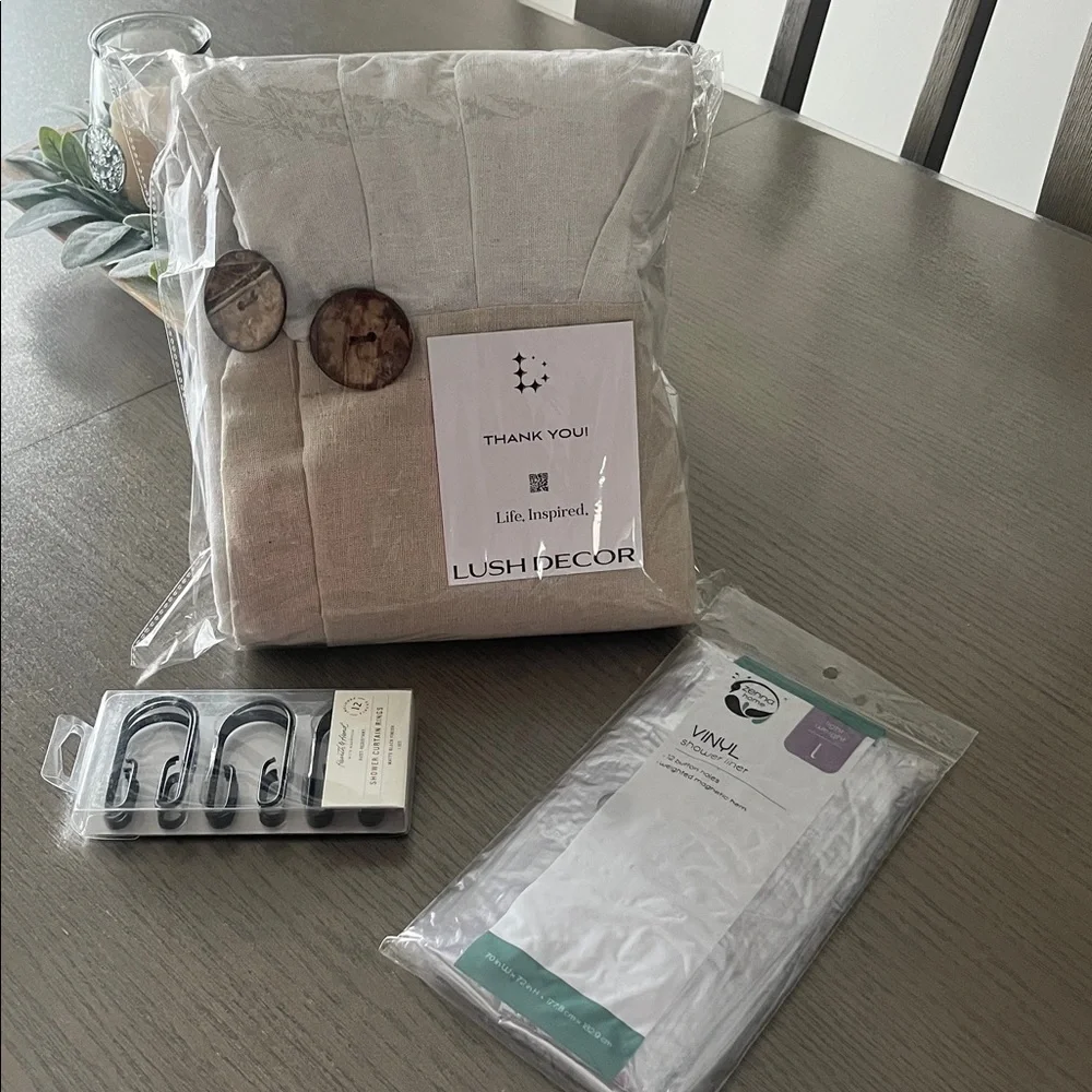 Lush Decor Linen Farmhouse- Boho style Shower Curtain ~New~With Rings & Liner